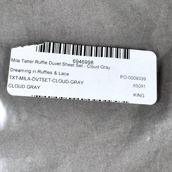 NWT Ruffle Duvet Cover Set King 3 PCs 100% Washed Cotton Gray Solid Bedding - Picture 5 of 8